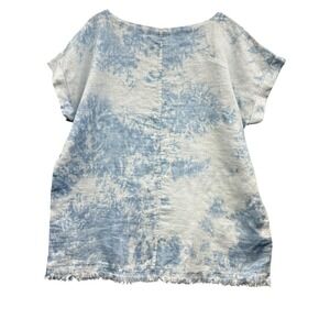 Magaschoni Women's Linen Top Frayed Hem Blue Tie‎ Dye Casual Summer Size M